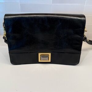 Badgley Mischka Black Leather Crossbody Bag Gold Hardware